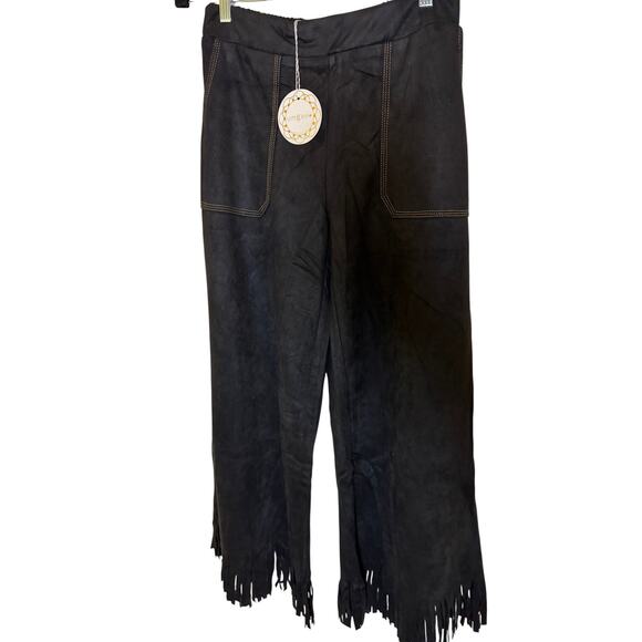 NWT Umgee suede feel fringe stretchy pants with side/back pockets black XL - Picture 1 of 3